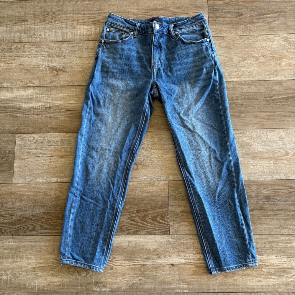 Quince Luna Stretch Slim Boyfriend Jeans Women 30 Atlantic Blue Mid Rise Denim